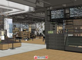 現代風格的書店室內設計SU模型-9